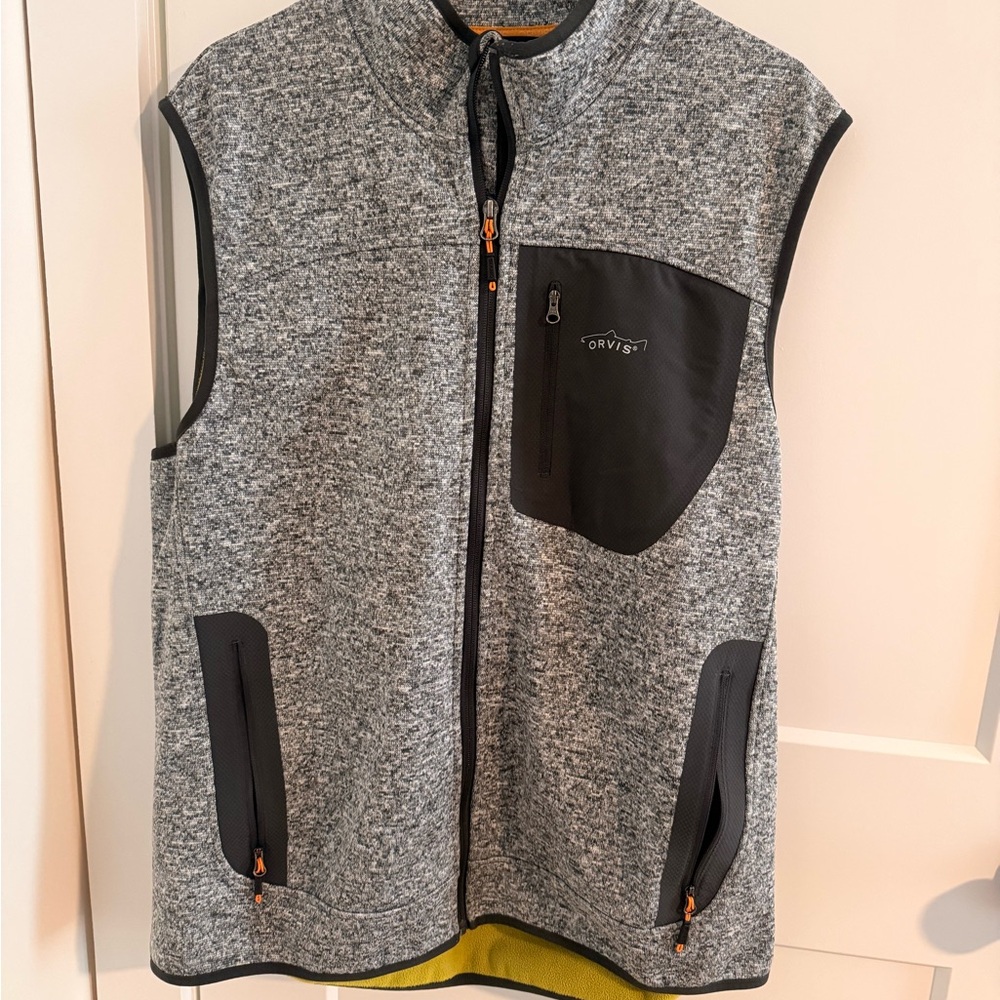 Orvis Charcoal and Mustard Fleece Vest
